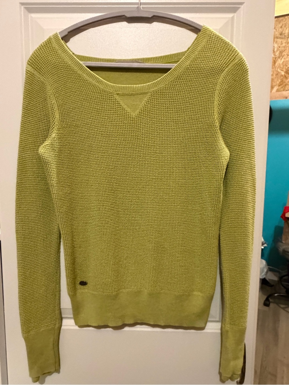 Athleta Green Textured Mixed Knit Scoop Neck Sweater Top Size M